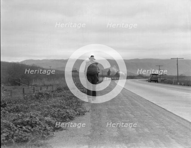 Bum blockade, all heading north, South of King City, California, 1936. Creator: Dorothea Lange.