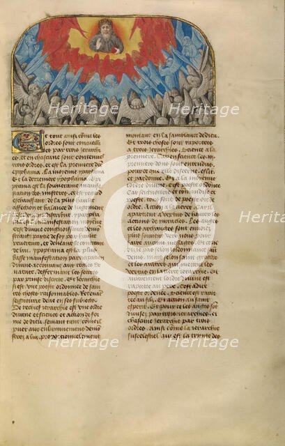 God the Father with the Heavenly Hierarchy; Miroir Historial, about 1475. Creator: Unknown.