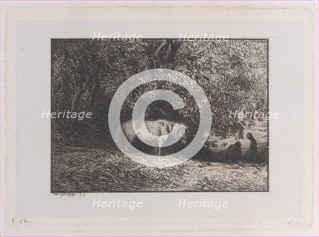 Horse Under a Tree Branch, 1846. Creator: Charles Emile Jacque.