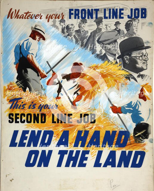 'Lend A Hand On The Land - This Is Your Second Line Job', World War II poster, c1939-c1945. Creator: William Showell.