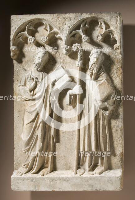 Two Standing Saints in Niches, With modern restoration at bottom. Creator: Unknown.