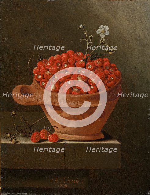  Still life with strawberries in a clay pot, 1704. Artist: Coorte, Adriaen (active 1683-1707)