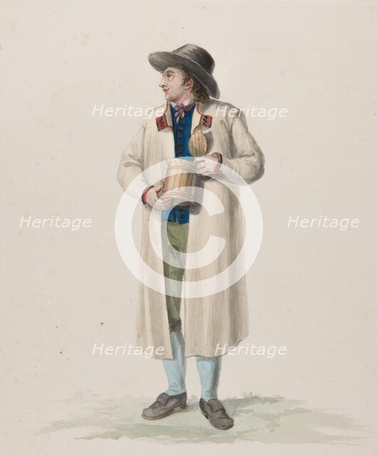 Apparel - "Habitant de la Paroisse de Wingåker". Man in costume in full figure. (c1800s) Creator: Carl Wilhelm Swedman.