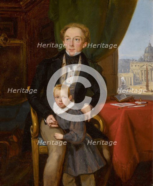 Portrait of Count Pyotr Ivanovich Meshchersky (1802-1876) with son Nikolai , 1935. Creator: Bard, Jean Auguste (1812-1861).