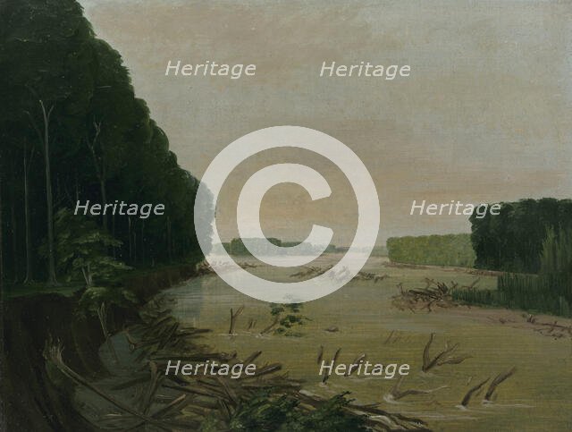 View on the Missouri, Alluvial Banks Falling in, 600 Miles above St. Louis, 1832. Creator: George Catlin.