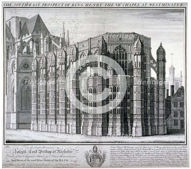 South-east view of King Henry VII's chapel at Westminster Abbey, London, 1739.   Artist: William Henry Toms