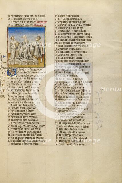 The Personification of Riches Overcome by the Sight of Gold in a Casket; Roman de la Rose,about 1405 Creator: Unknown.