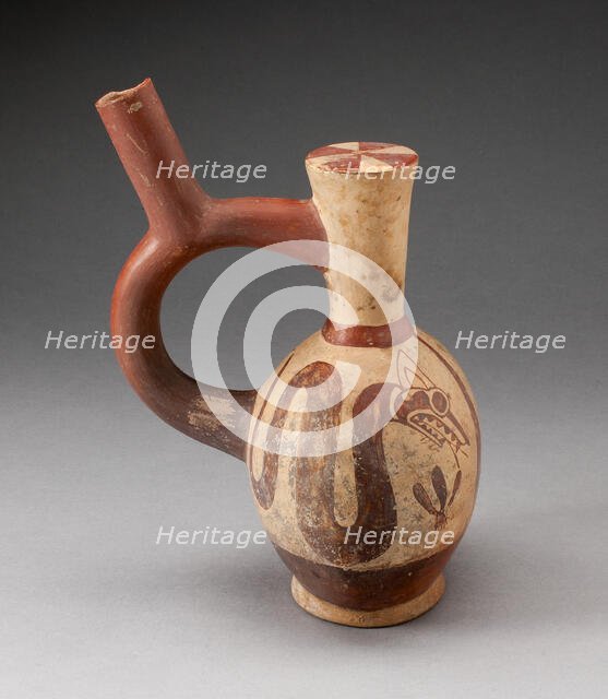 Stirrup-Handled Jar Depicting a Supernatural Serpent with a Plant, 100 B.C./A.D. 500. Creator: Unknown.