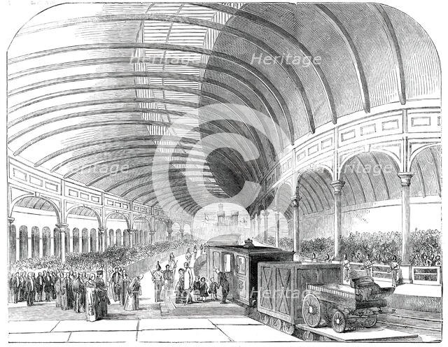 Reception of Her Majesty at the Great Central Railway Station, Newcastle-Upon-Tyne, 1850. Creator: Ebenezer Landells.