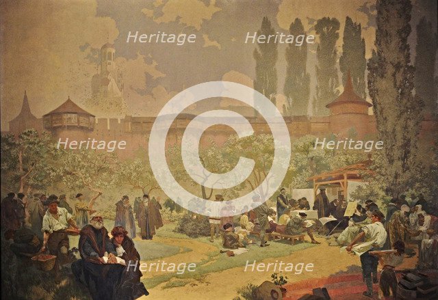 The Printing of the Bible of Kralice in Ivancice (The cycle The Slav Epic). Artist: Mucha, Alfons Marie (1860-1939)