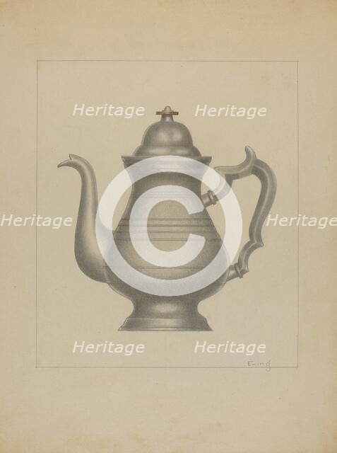 Pewter Coffee Pot, c. 1936. Creator: Burton Ewing.