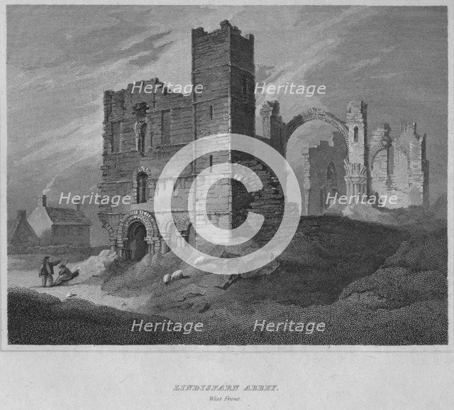 'Lindisfarne Abbey. West Front', 1814. Artist: John Greig.