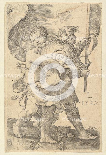 Two Boys with a Helmet and Standard, 1527. Creator: Lucas van Leyden.