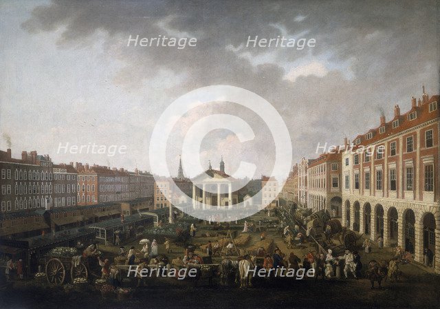 'Covent Garden Piazza and Market', c1775. Artist: John Collet