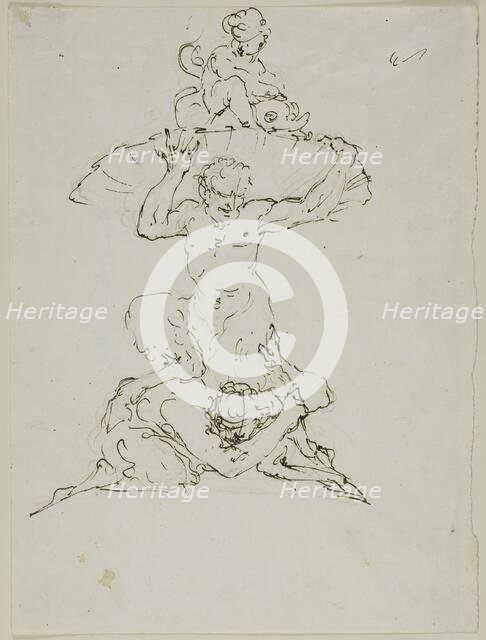 Fountain with Satyr and Putto (recto); Punchinello (verso), n.d. Creator: Unknown.