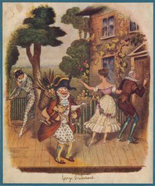 Mr Punch (or Pulcinella) and other commedia dell'arte characters, 19th century. Creator: Unknown.