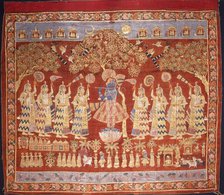 Temple Hanging (Pichvai) Depicting Krishna with Gopis, c1800. Creator: Unknown.