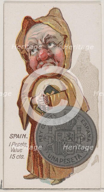 Spain, 1 Peseta, from the series Coins of All Nations (N72, variation 1) for Duke brand ci..., 1889. Creator: Unknown.