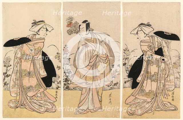 Bando Mitsugoro II as Tennen no Mansaku-kitsune and Ichikawa Monnosuke III as Nikaido..., 1778. Creator: Torii Kiyonaga.