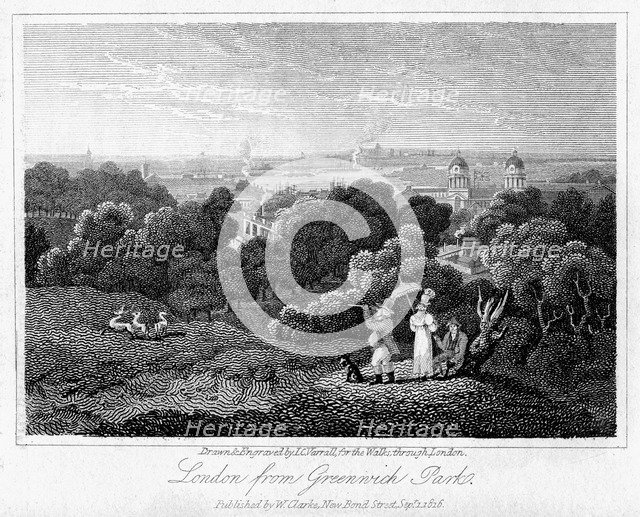 London from Greenwich Park, 1816.Artist: I Varrall