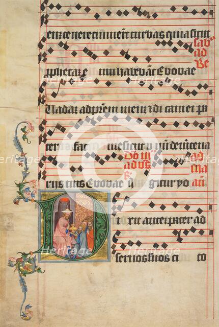 Initial D: Biblical Scene; Initial D: Melchizedek Feeding the Armies of Abraham..., about 1405. Creator: Circle of the Master of the Golden Bull.