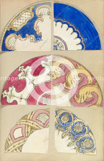 Six Designs for Decorated Plates, 1845-55. Creator: Alfred Crowquill.