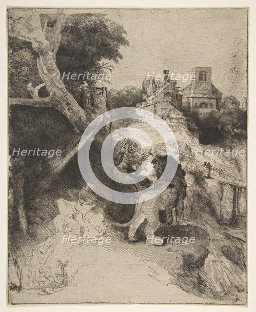 St. Jerome Reading in an Italian Landscape, ca. 1653. Creator: Rembrandt Harmensz van Rijn.