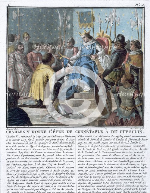 'Charles V Presents the Epee of the High Constable to Du Guesclin', 1370 (1789). Artist: Louis Francois Segent-Marceau