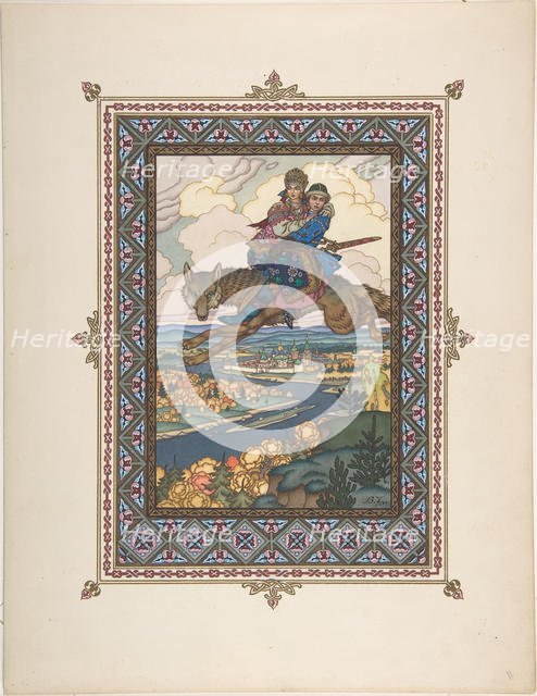 Illustration for the Fairy tale of Ivan Tsarevich, the Firebird, and the Gray Wolf, c. 1925. Artist: Zvorykin, Boris Vasilievich (1872-after 1935)