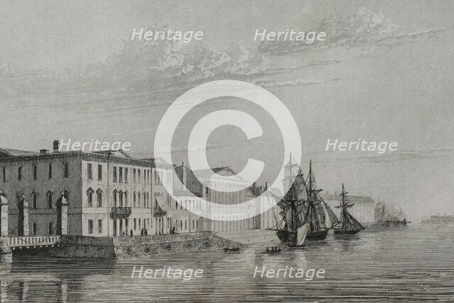 The English Embankment or English Quay, Saint Petersburg, Russia, 1839. Creator: Augustin François Lemaitre.