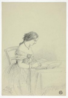 Woman Watercoloring (possibly a Self Portrait), 1856. Creator: Elizabeth Murray.