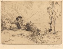 Peasant Woman Seated near a Hedge (Paysanne assise pres d'une haie). Creator: Alphonse Legros.