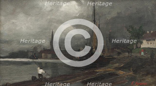 City view with harbor. Study. Creator: Edvard Perseus.