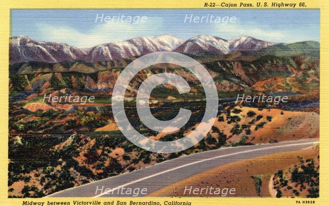 Cajon Pass, US Highway 66, midway between Victorville and San Bernardino, California, USA, 1937. Artist: Unknown