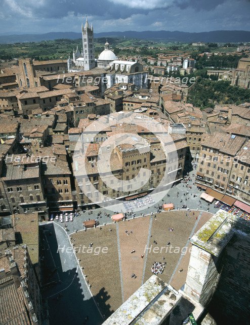 Panorama to cathedral, Sienna, Tuscany, Italy.