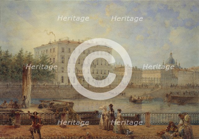 Saint Petersburg. View of the Fontanka River and the Derzhavin House, 1861. Artist: Sadovnikov, Vasily Semyonovich (1800-1879)
