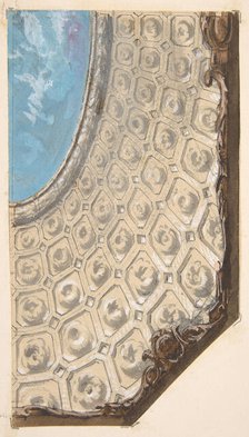 Design for a coffered ceiling with a central oval painted in clouds, 1830-97. Creators: Jules-Edmond-Charles Lachaise, Eugène-Pierre Gourdet.