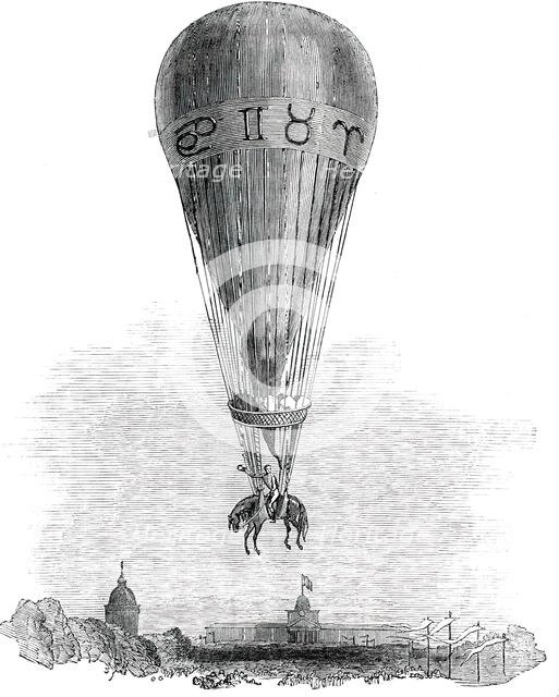 Ascent of M. Poiteven, on Horseback, in a Balloon, from the Champ de Mars, Paris, 1850. Creator: Unknown.