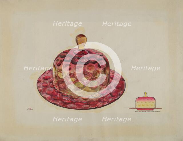 Butter Dish (Amberina), c. 1939. Creator: Ralph Atkinson.