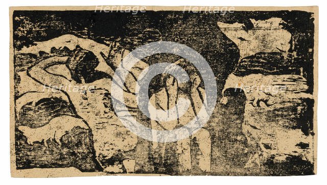 At the Black Rocks, from the Suite of Late Wood-Block Prints, 1898/99. Creator: Paul Gauguin.