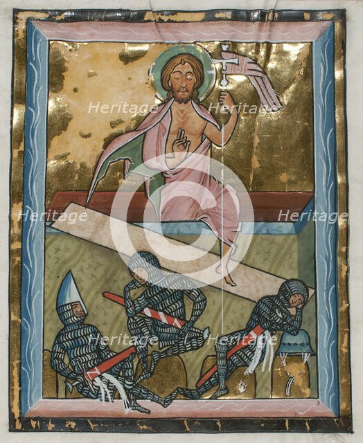 Manuscript Leaf with the Resurrection, from a Psalter, German, mid-13th century. Creator: Unknown.