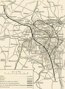 'Map illustrating the First Battles of Cambrai, November-December 1917', (c1920). Creator: Unknown.