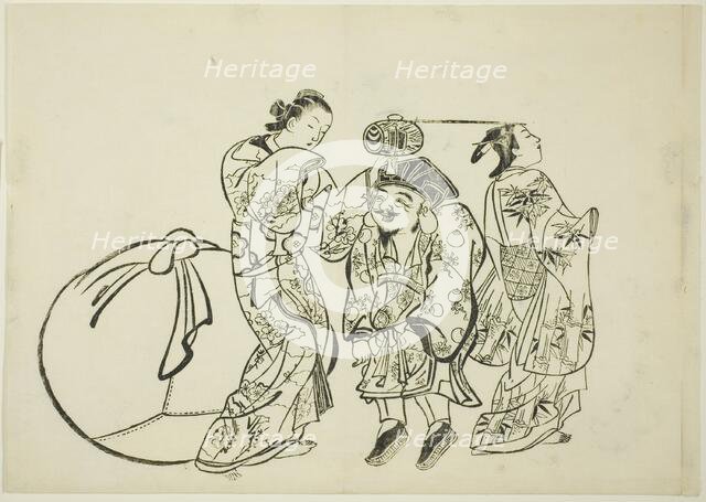 Measuring Daikoku's height, no. 5 from a series of 12 prints, c. 1708. Creator: Okumura Masanobu.