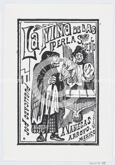 A woman crying with a handkerchief in her hand talking to an old hag, illustratio..., ca. 1880-1910. Creator: José Guadalupe Posada.