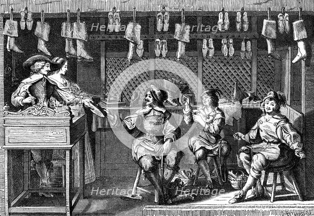 Cobbler's shop during the time of Louis XIII of France, 17th century (1882-1884). Artist: Unknown