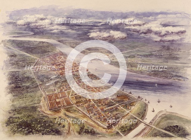 Aerial view of Londinium (London) from the north-west, c2nd century. Artist: Unknown