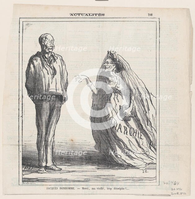 Jacques Bonhomme. - Merci, ma vieille, trop décrépite!..., 1872.  Creator: Honore Daumier.