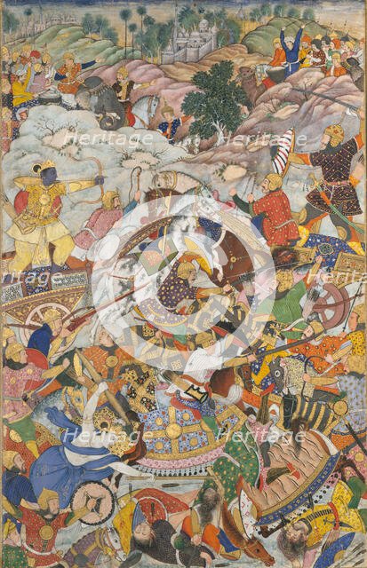 Krishna and Balarama Fighting the Enemy, Folio from a Harivamsa (The Legend of Hari..., c1590-95. Creator: Unknown.