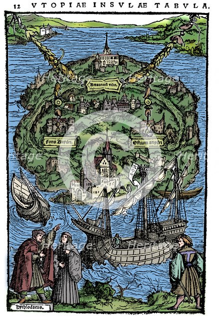 Plan of the island of Utopia, 1518. Artist: Unknown.