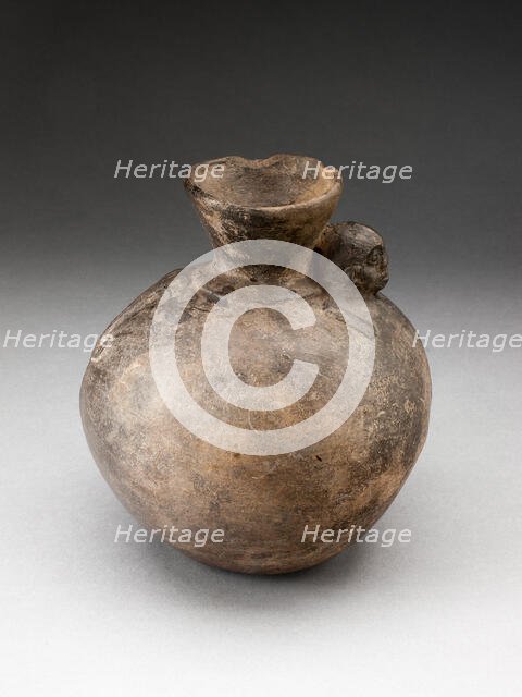 Brownware Jar with Monkey in Relief on Flared Neck, A.D. 1000/1400. Creator: Unknown.